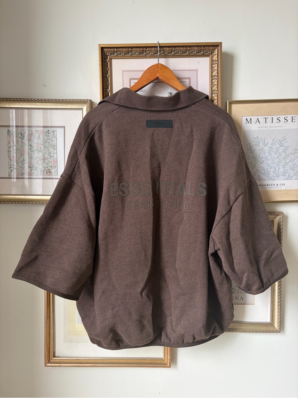 Fear of God Essentials Heather Wood 3/4 Sleeve Polo Sweatshirt Large - Picture 9 of 16